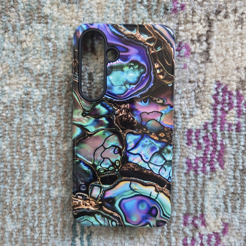Galaxy S24 Double Layered Phone Case With Abalone Shell Design & Silicon Lining